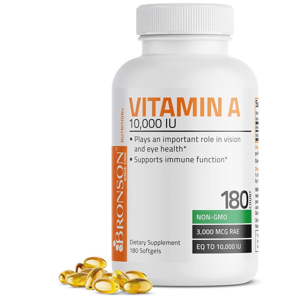 Bronson Vitamini 10.000 IU Premium Non-GMO Formula Desteği Sağlıklı Vizyon ve Immune Sistemi ve Sağlıklı Büyüme ve Yeniden Üretme, 180 Softgels