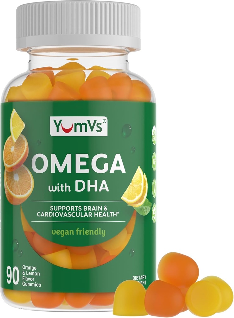 Vegan Omega 3 Supplement Gummies – Algae Oil Plantive Vegan DHA – Fish Oil Alternative with Flaxseed & Algae – Non-GMO, No Carrageenan – Heart, Brain & Eye Support – Lemon & Orange – 90 Gummies