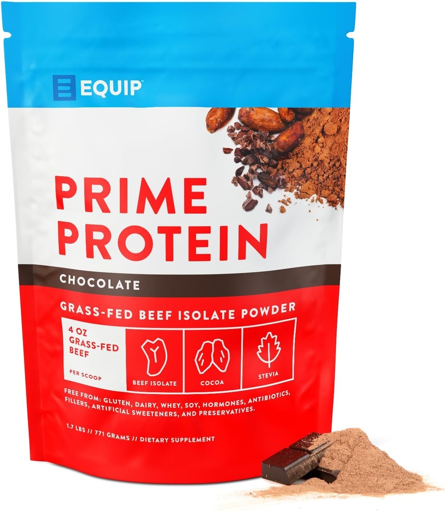 Equip Gıdaları Prime Protein Toz | Temiz, Grass Fed sığır proteini | Carnivore Protein Isolate | Paleo, Keto Friendly | Gluten & Dairy Free | Build & Tamir Tound | 30 Servisler, Chocolate