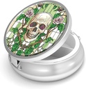 Pill Box-3 Karşılaştırma Küçük Pill Case for Purse & Pocket Mini Metal Pill Holder Travel Pill Container to Hold Supplements Antivirus-Free (Skull and Rose)