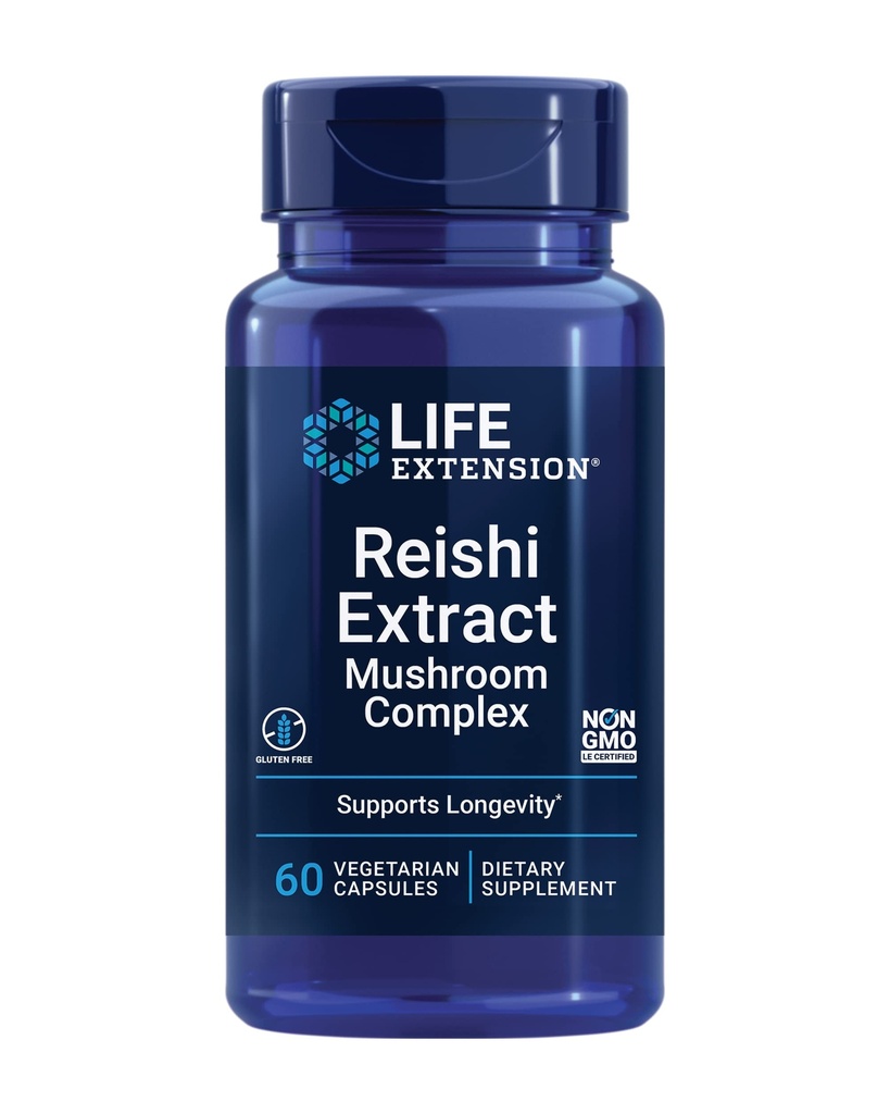 Life Extension Reishi Extract Mushroom Complex - Mushrooms Herbal Supplement for Immune Support - Ganoderma Lucidum - Gluten-Free, Non-GMO, Vegetarian – 60 Capsules
