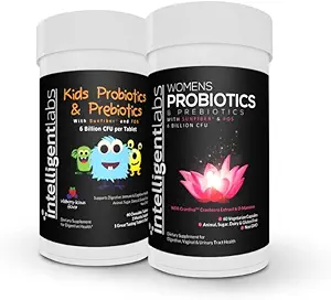 Akıllı Laboratuvarlar 2-in-1 Log of Kids' Probiyotiks with Sunfiber and FOS + Women's Probiyotiks (UTI Formula with Cranberry & D-Mannose), No Refrigeration Required, 2 Ay Supply Per Şişe