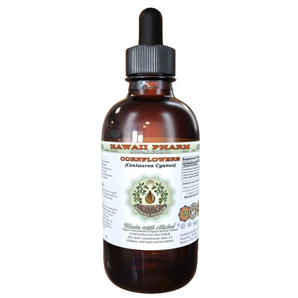 Hawaii Pharflower Alkol Özgür Ödev, Organik Cornflower (Centaurea Cyanus) kuru Çiçek Glycerite Natural Herbal Supplement 2 oz