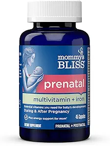 Anne'nin Bliss Prenatal Multivitamin Iron and Folic Acid, Supports Baby Development + Mom Immune System & Energy Levels w / B Vitamins & Probiyotiks, Vegan & Gluten Free (45 Hizmet)