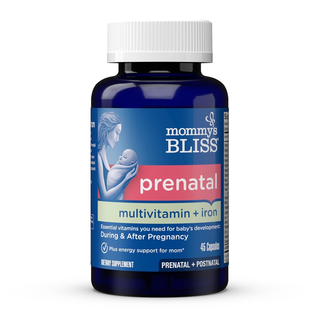 Anne'nin Bliss Prenatal Multivitamin Iron and Folic Acid, Supports Baby Development + Mom Immune System & Energy Levels w / B Vitamins & Probiyotiks, Vegan & Gluten Free (45 Hizmet)