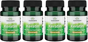 Swanson Keratin (Bin Wool) - Doğal Supplement Sağlıklı Ortaklar, Saçlar, Skin & Nails - Sağlıklı Bağımlı Dokulara Yardım - (60 Capsules, 50mg Her) (4 Pack)
