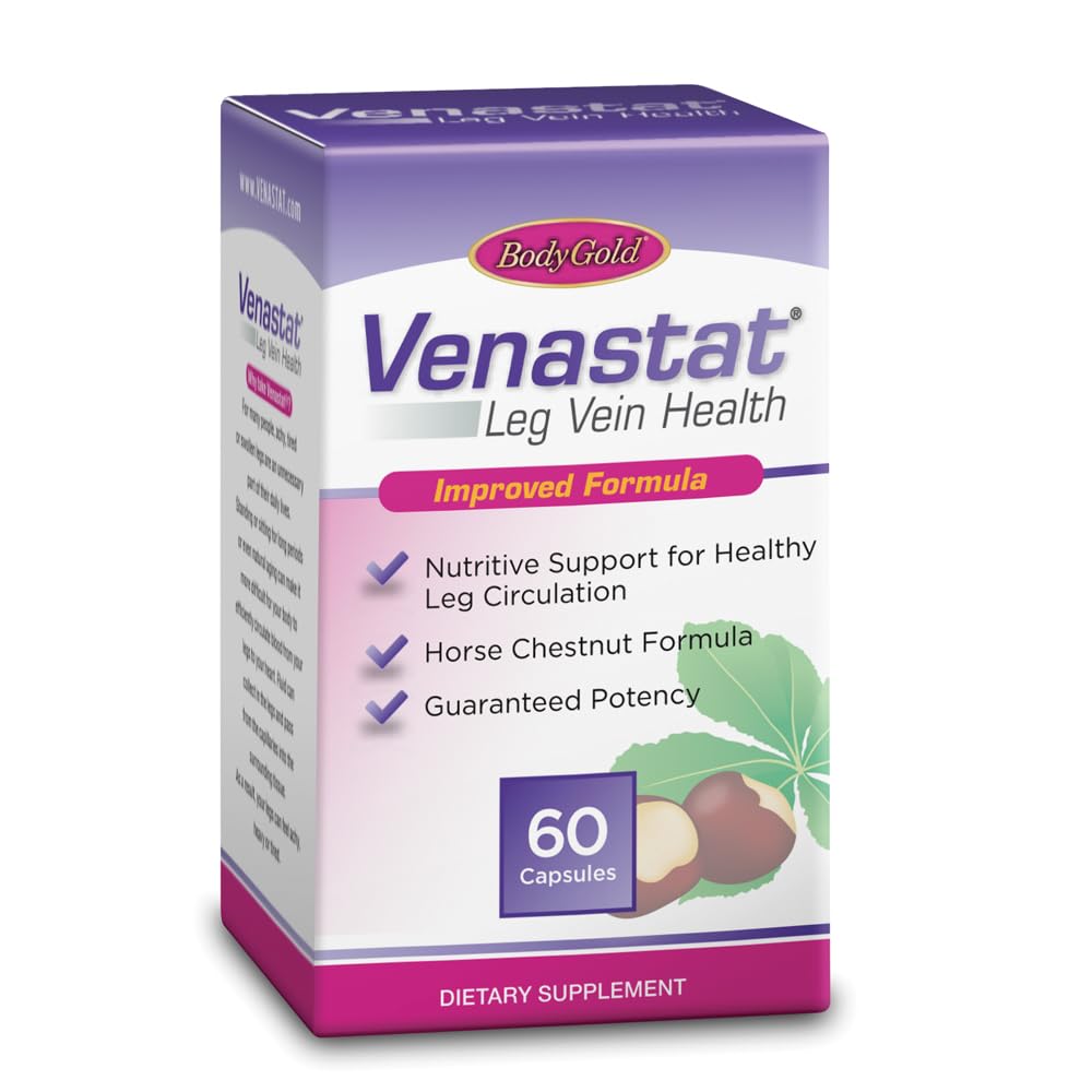 Body Gold Venastat - Leg Vein Support Supplements, Horse Chestnut Supplements, Herbal Circulatory Support with Diosmin for Men & Women, Health Blood Flow & Circulation - 60 Veggie Capsules