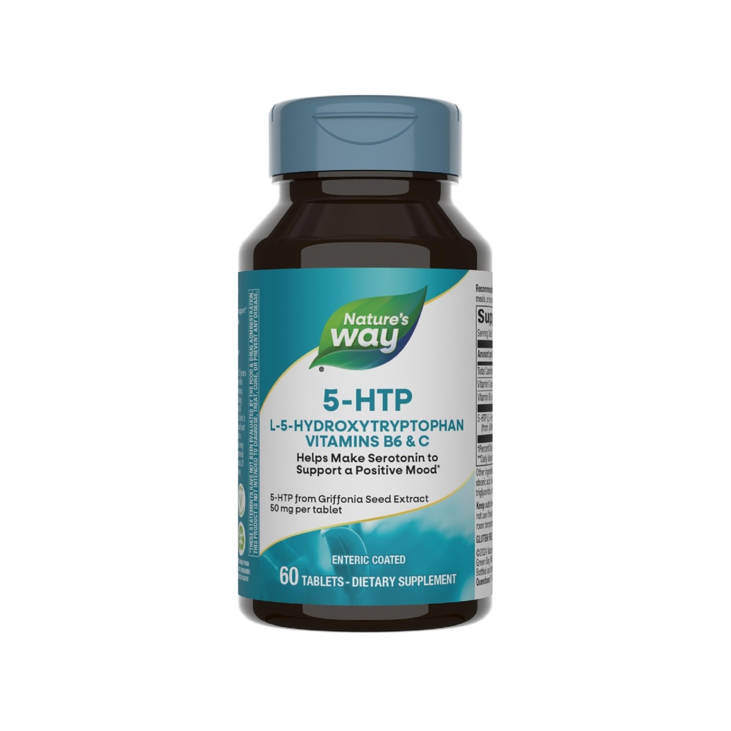 Nature's Way 5-HTP, L-5-Hydroxytryptophan, Serotonin'i Olumlu Bir Bakış*, Vitamin B6, C, Griffonia Bean Extract, 60 Tabletler (Pazarlama May Vary)