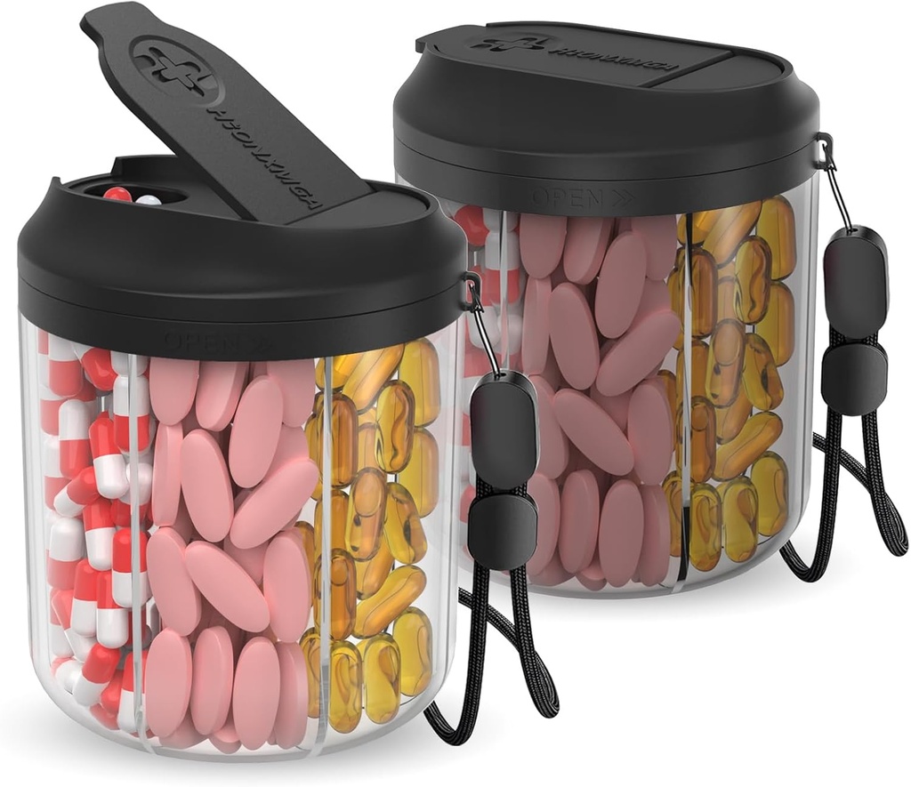 Seyahat için Pill Şişe Organizer, Anti-Mixing Design ile Tamam Organizer, 20 Apple-Free Pill Konteyner ile 20 Adet Etiketler, Black 2par