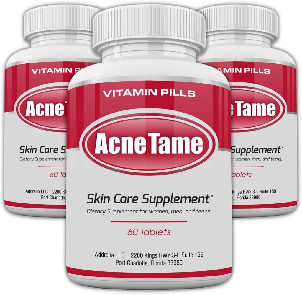 Ane Pills- Acne Tame 3 Pack Supplement- Clear Skin Vitamins Pill for Oily Skin Treatment, Hormonal Blemishes, Spots & Cystic Acnes Supplements for Women, Men, Young & Yetişkinler- 180 Tabletler
