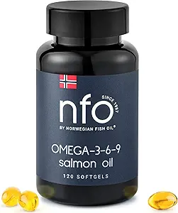 NFO Omega 3 6 9 Λάδι σολομού [120 Mini Softgels] Premium Νορβηγικό Omega 369 Κάψουλες ιχθυελαίου, υψηλής ισχύος EPA, DHA & DPA σε φυσική μορφή τριγλυκεριδίων, Fishoil Complex with Amino Acids