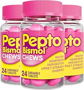 Pepto Bismol Chews, Nausea, Heartburn, Indigestion, Upset Stomach, Diarrhea, 72 Toplam (3 Paket)