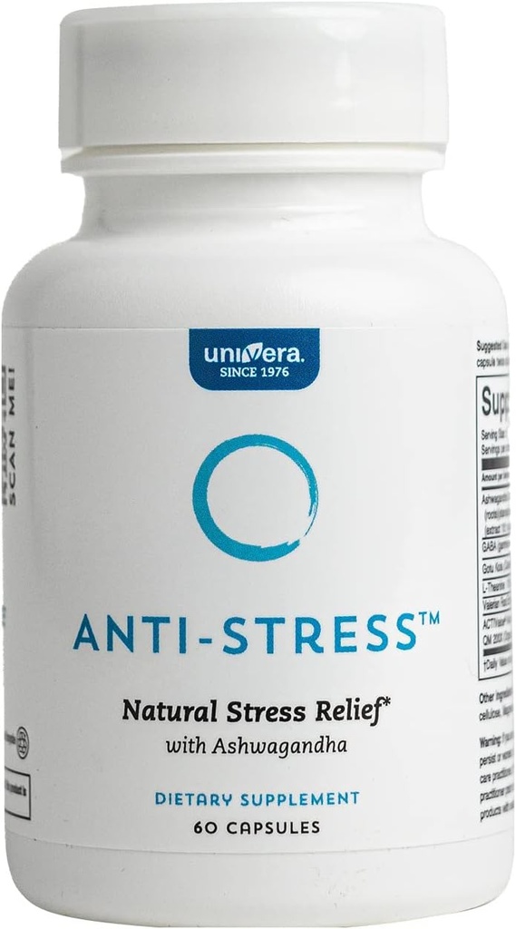 Univera Anti-Stress, Stres Relief Supplement, Ashwagandha, GABA, L-Theanine, & Gotu Kola, 60 Kont, Capsules