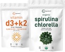 Mikro Malzemeler Organik Klorella Spirulina 3000 mg Tablet & Vitamin D3 5000iu + K2 100mcg Sche 2 Pack | Cracked Hücre Duvarı, Vegan Protein & Chlorophyll | Essential Sunshine Vitamins