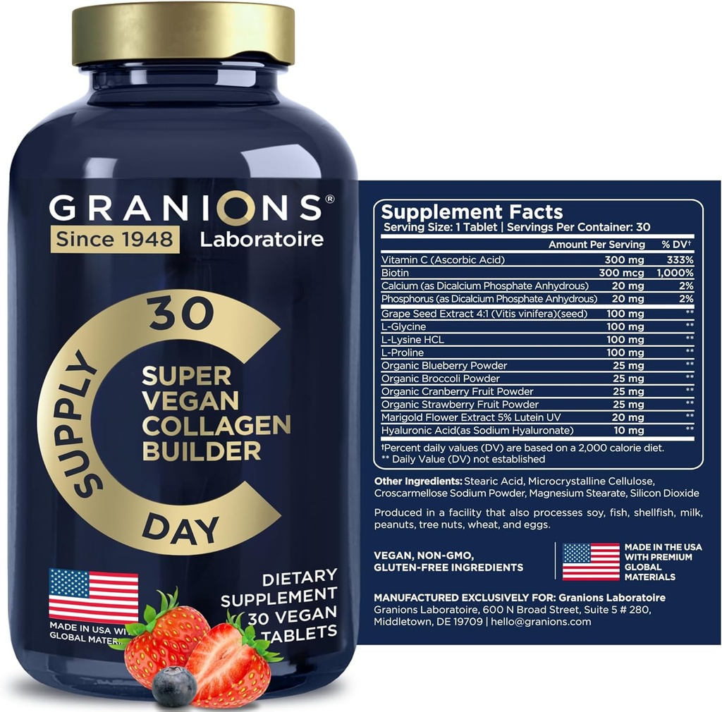 Vegan Collagen Supplements for Women and Men - Plantive Collagen Boost Tabletleri - Beauty Branson Vegan Biotin, Hyaluronic Asit, Amino Asits, Organik Collagen Peptides - 30 Collagen Vegan Pills