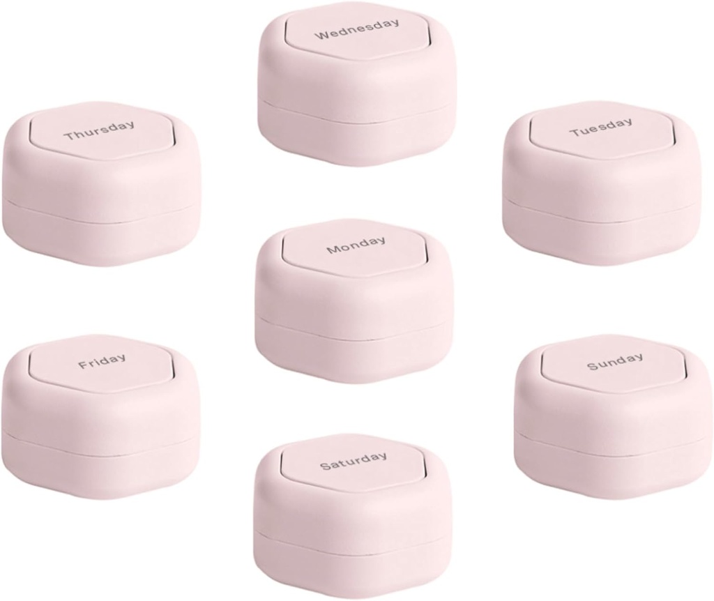 Cadence Seyahat Konteynerleri - Pill Case Set - Manyetik Seyahat Capsules,Daily Tıp Pills, Supplements, & Vitamins - 7 Flex Smalls (0.56oz) Haftalık Pill Organizer - Petal