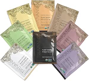 Truvani Vegan Pea Protein Toz | Örnek Paketi | 20g Organik Bitki Temel Protein | 8 Single Paketler | Keto | Gluten & Dairy Free | Low Carb | Ek Olmayan Şeker