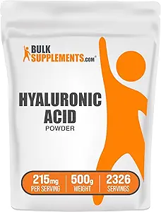 BulkSupplements.com Hyaluronic Acid Powder - as Sodium Hyaluronate, Hyaluronic Acid Supplements - Food Grade, Gluten Free - 215mg per Serving, 500g (1.1 lbs) (Pack of 1)
