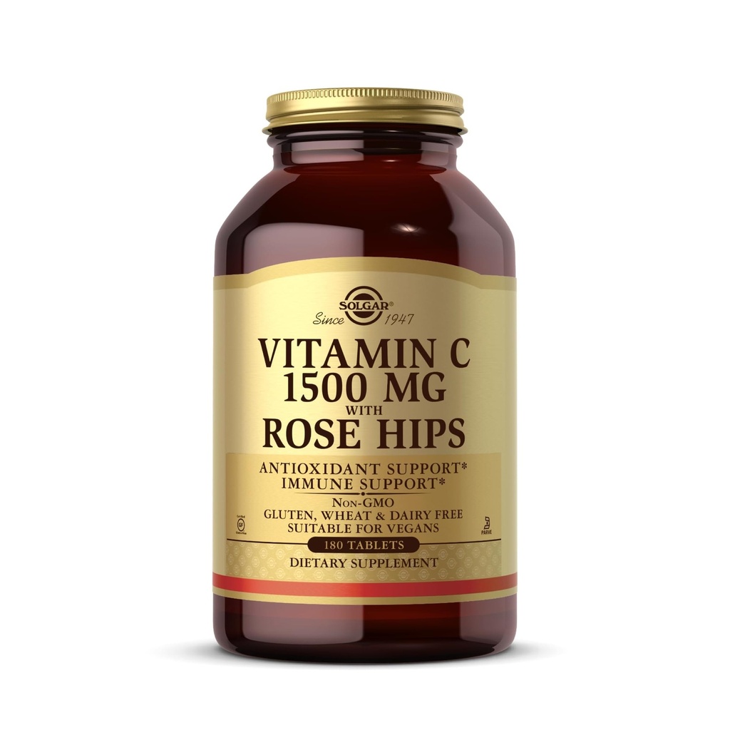 Solgar C 1500 mg Rose Hips, 180 Tablet - Antioksi ve Immune Desteği - Genel Sağlık - Sağlıklı Cilt ve Ortakları Destek - GMO, Vegan, Gluten Ücretsiz, Süt Free, Kosher - 180 Hizmetler