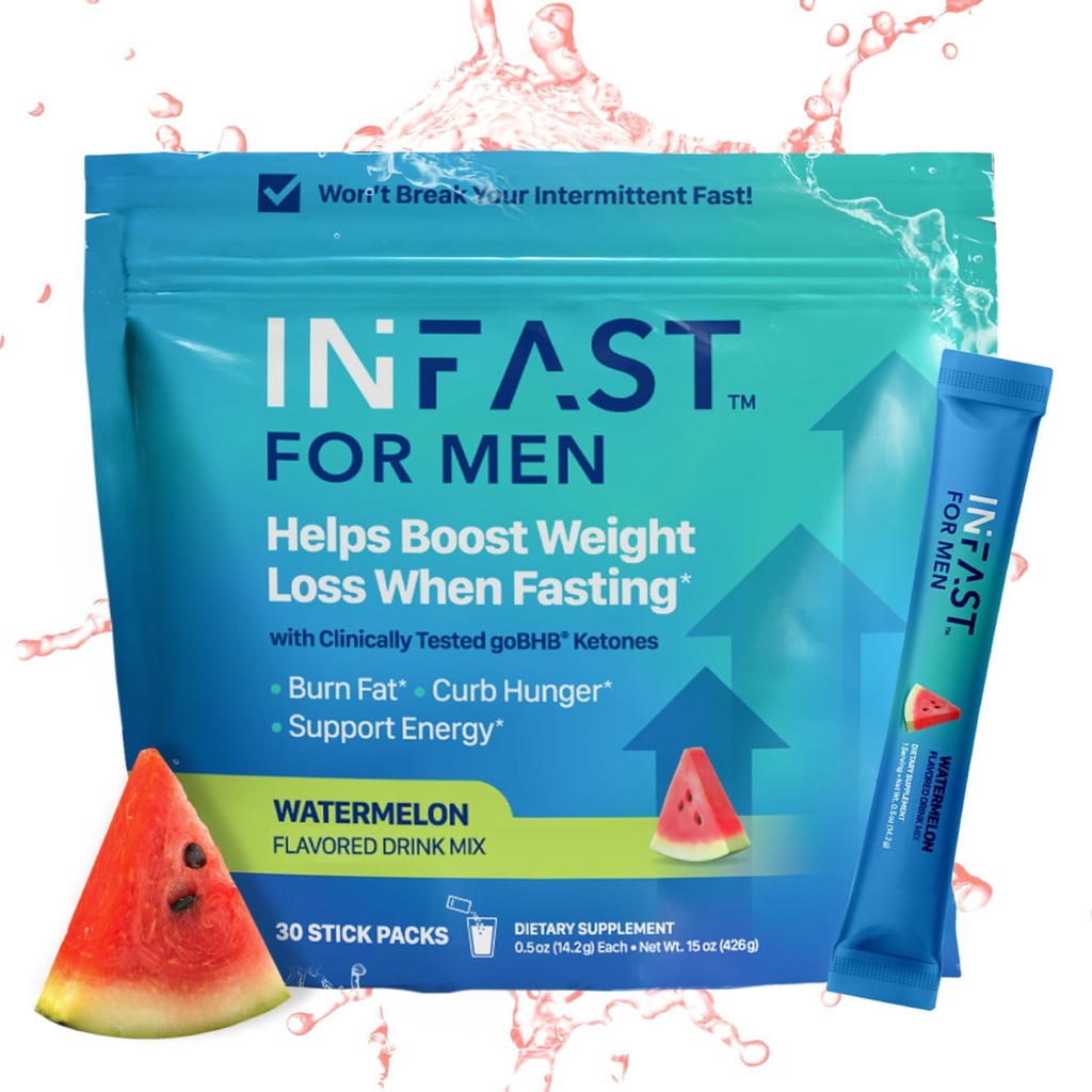 Real Ketones Intermittent Fasting Drink Mix for Men BHB Exojen Ketones Toz with Fasting Electrolytes & Green Coffee Bean Extract for Sustainable Hydration Energy and Focus (Watermelon) - 30ctlon)