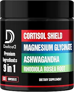 9in1 Cortisol Shield - Glycinate & Ashwagandha ile Rhodiola, Phosphatidylserine, Passion Flower, L-Theanine, Apigenin, Licorice, Magnolia Count - Rest Well & Mood Balance - 60
