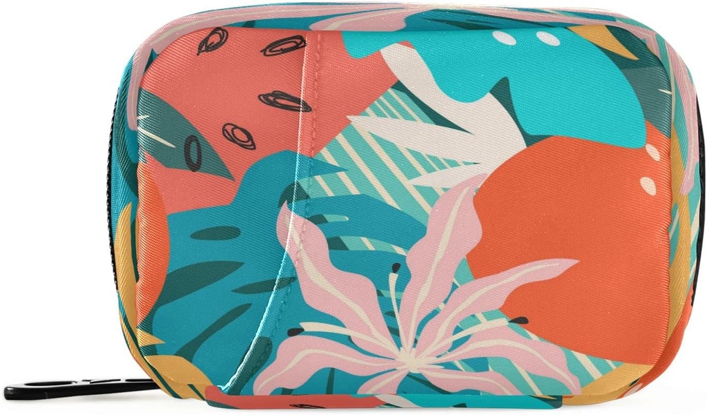 Naanle Cartoon Hawaii Floral Pill Box 7 Günlük Pill Case Bag Travel Pill Organizer Bag with Surface Portable Weekly Case Compact Boyut for Vitamin Supplement Sahibi