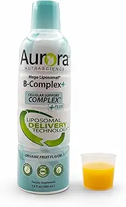 Aurora Nutrascience Mega-Liposomal B-Complex + Vitamin C, Supports Energy, Immune & Nervous System Health, Gluten Free, Non-GMO, Sugar-Free, Organic Fruit Flavor, 32 Hizmet, 16 Fl oz