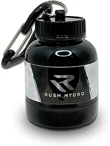 RUSH HYDRO συμπλήρωμα πρωτεΐνης σκόνης Keychain, Travel Protein σκόνης εμπορευματοκιβώτιο με διπλή βίδα, 100 mL δοχείο για την ενυδάτωση σκόνη & συμπληρώματα, μαύρο