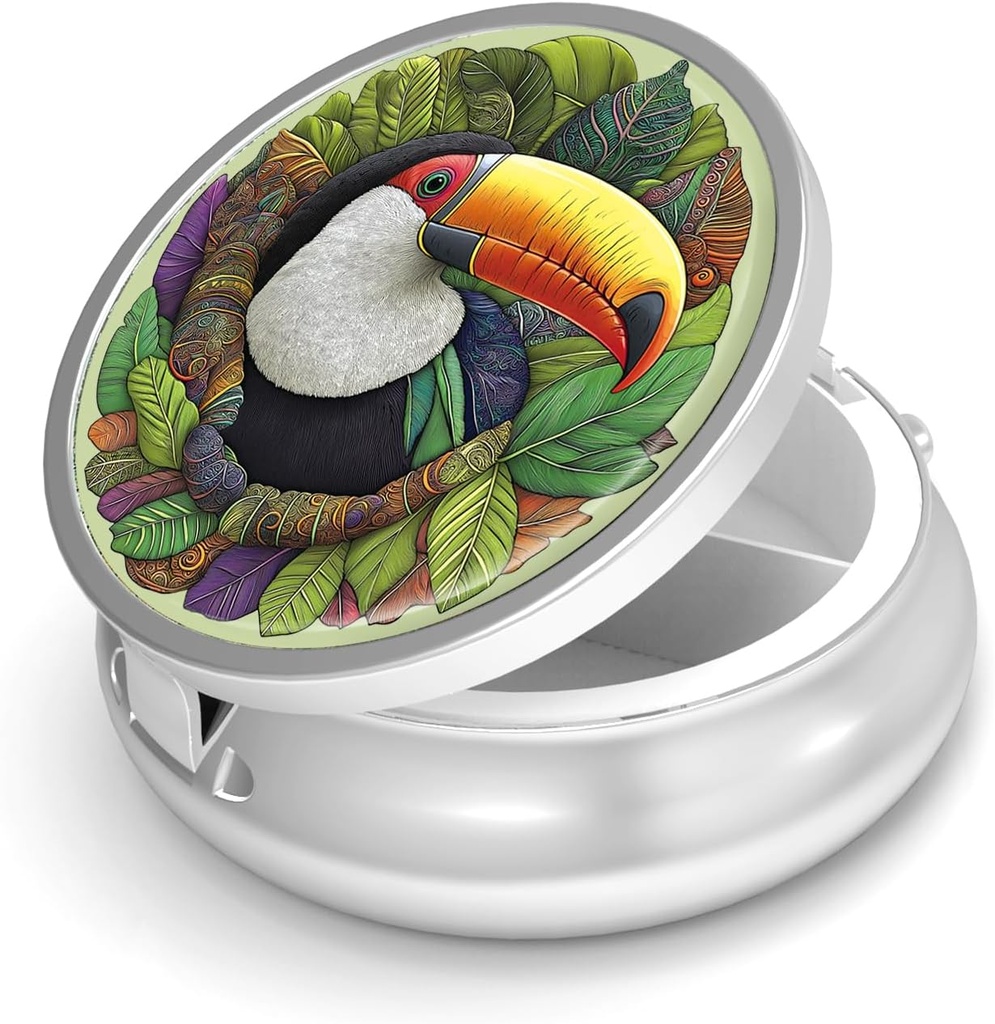 Pill Box-3 Karşılaştırma Küçük Pill Case for Purse & Pocket Mini Metal Pill Holder Travel Pill Container to Hold Supplements Antivirus-Free (Toucan)