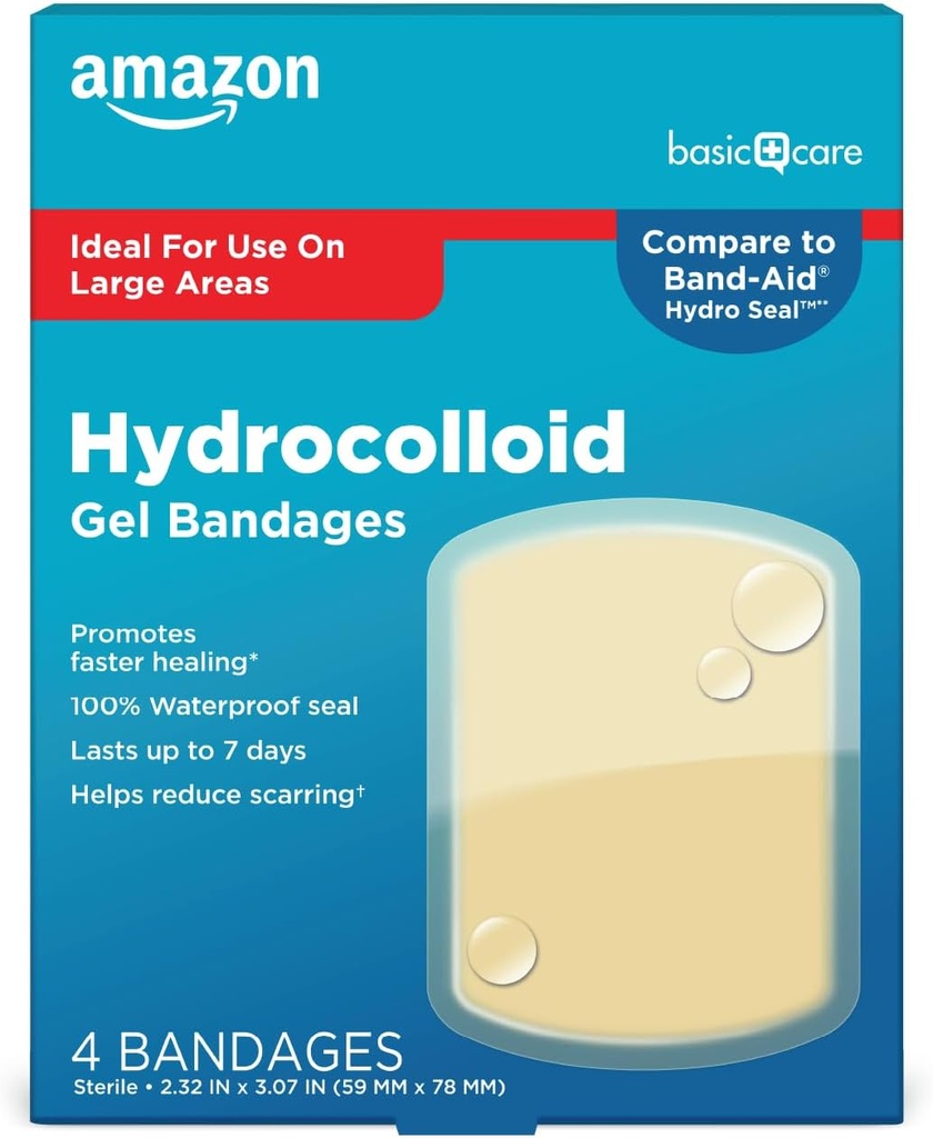 Basic Care Advanced Fast Healing Hydrocolloid Gel Bandages, Büyük Yara Giyinme, 4 ctt