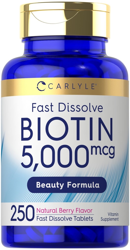 Carlyle Biotin 5000mcg | 250 Hızlı Dissolve Tabletler | Vegetarian, Non-GMO, Gluten Free Supplement