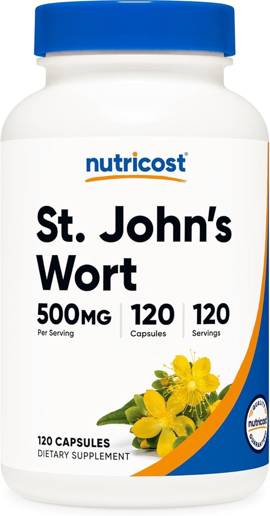 Nutricost St John's Wort Capsules (500 mg) 120 Capsules - Vegetarian, Gluten Free and Non-GMOMO