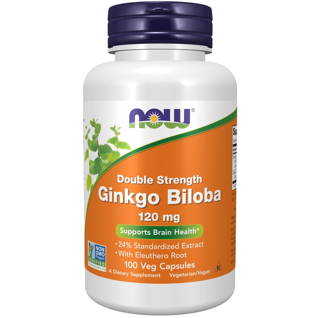 Şimdi Gıdalar Tamamlıyor, Ginkgo Biloba 120 mg, Double Strength, Non-GMO Projesi Doğrulandı, 100 Veg Capsules