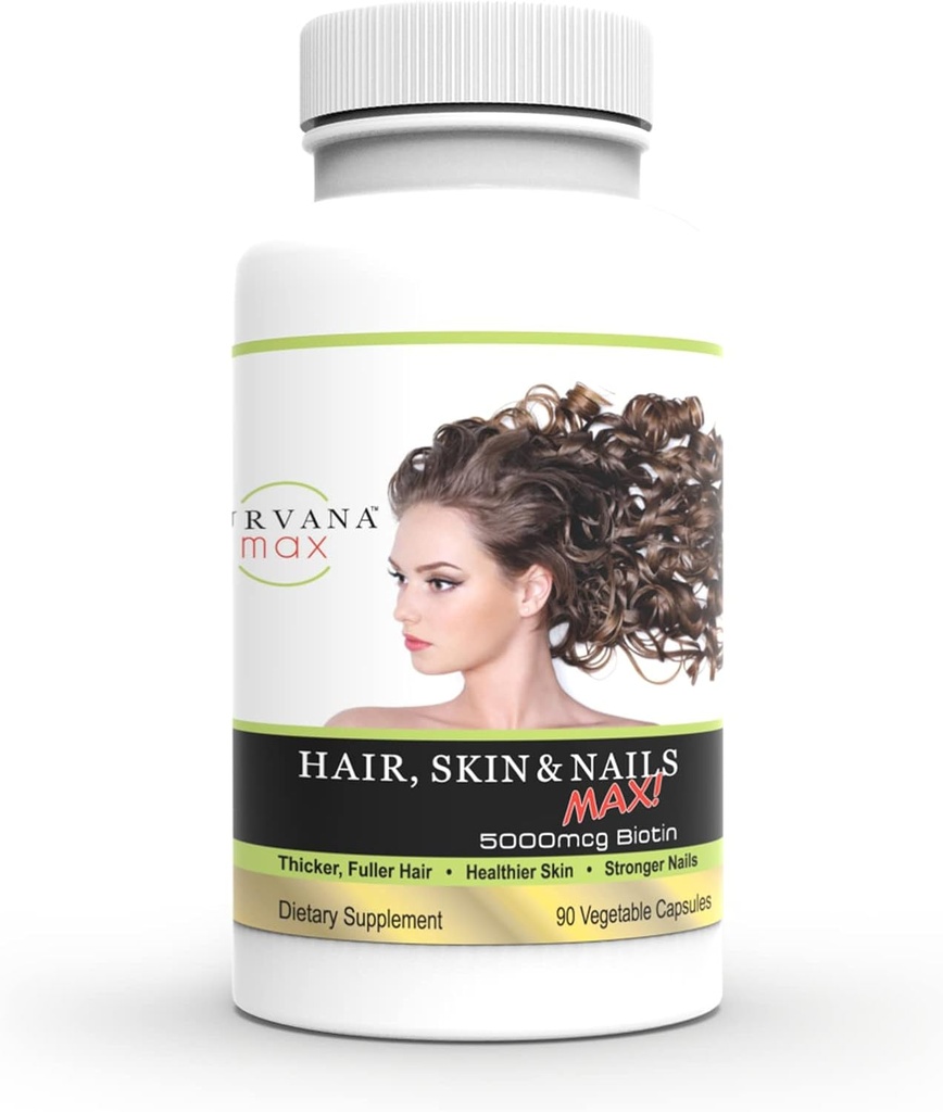 Wellgenix Purvana Max Saç, Skin & Nails Vitamini: Gelişen Saç Büyümesi için Biotin 5000mcg, Kadınlar ve Erkekler için Saç Kaybı, Vegan, Post Partum & Ps için ideal, 90 Count, 1 Paket