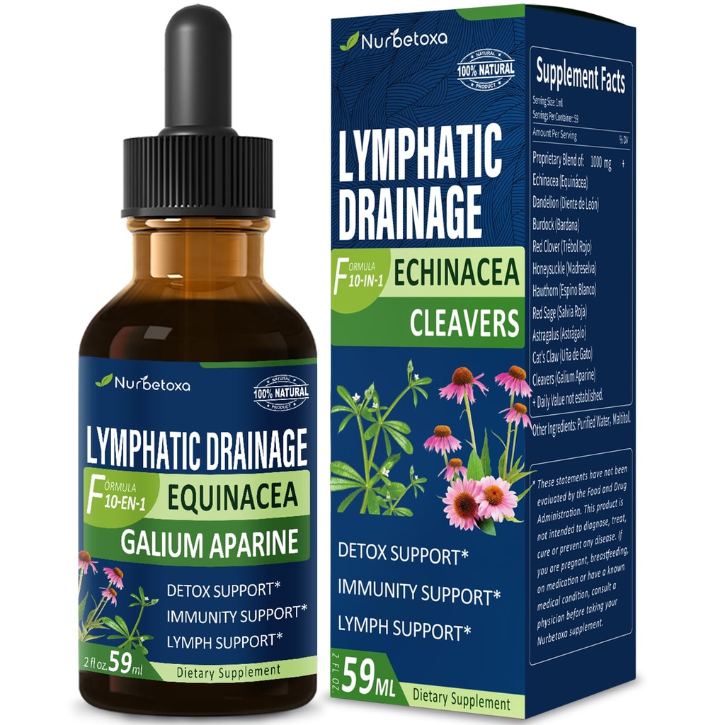 Clevers Lymphatic Drainage Drops for Lymph System Detox Cleanse, Lymphome Supplement Formula w/Echinacea, Claw γάτας, Red Clover Extract Tincture, Χρήση με Lymph Massage Tool. 2oz