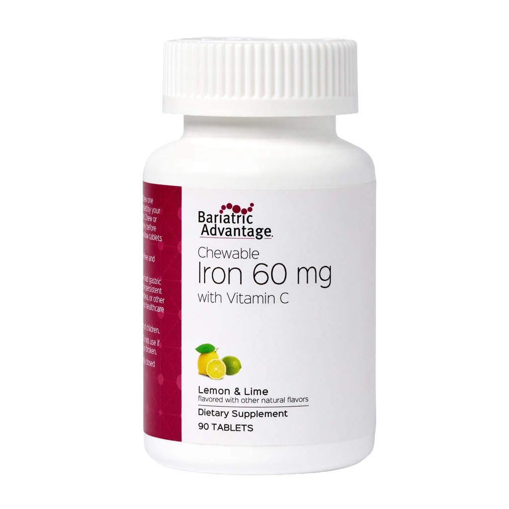 Bariatrik Avantajı Yükselebilir Demir 60 mg, A Vitamin C ile Genişleme ve Utilizasyon için, Gastrik Bypass ve Kol Gaztrektomi Cerrahi Hastaları için Kolaylık - Limon Lime, 90 Count