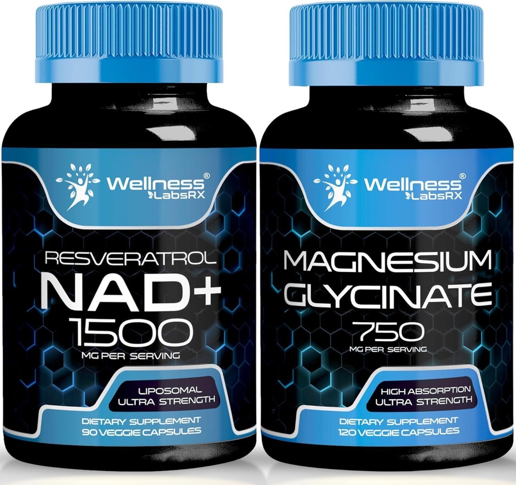Magnezyum Glycinate Capsules - 750 mg - Magnezyum Supplement High Abception Supplement │ NAD Supplement, 1500 mg - Liposomal NAD+ Tamam with Resveratrol