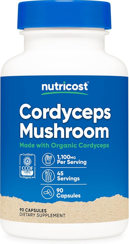 Κάψουλες μανιταριών Nutricost Cordyceps 1100mg, 45 Serv - CCOF Certified Made with Organic, Vegetarian, Gluten Free, 550mg ανά κάψουλα (90 κάψουλες)