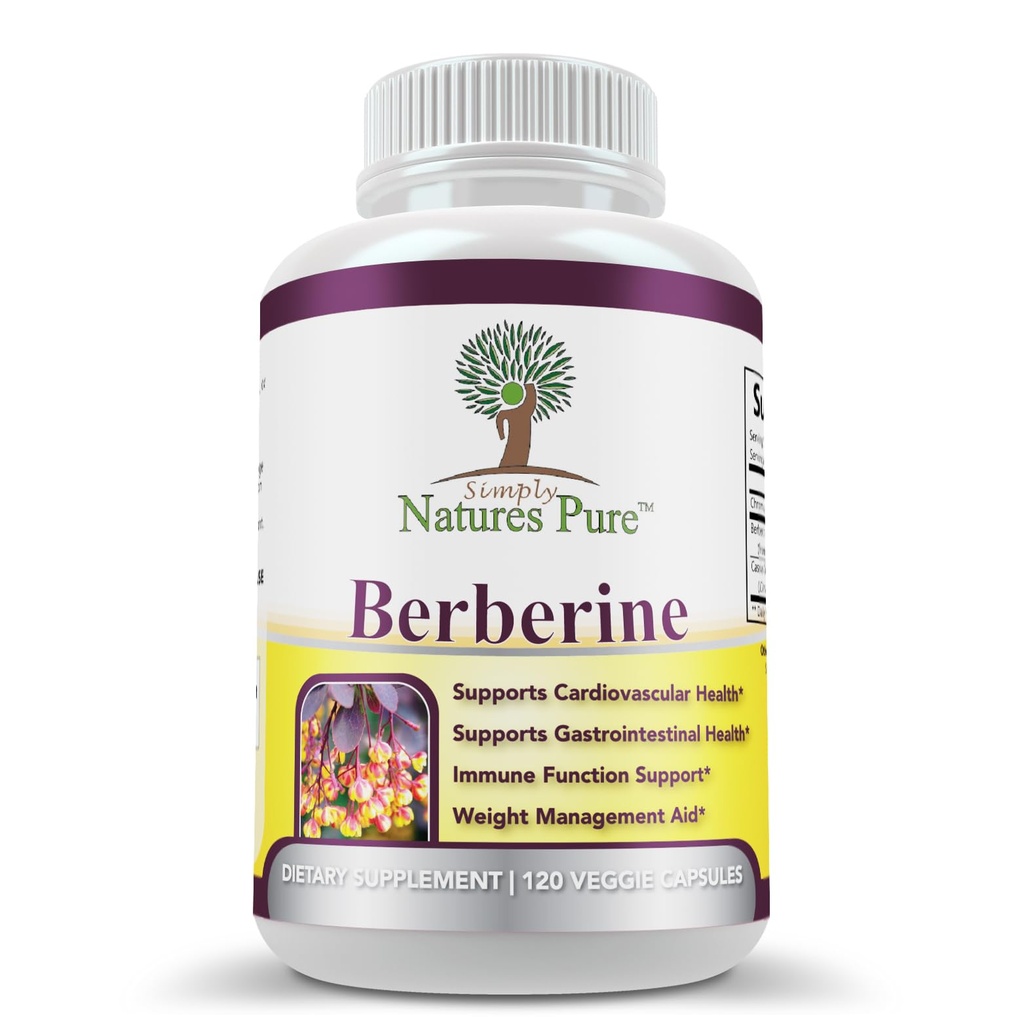Basitçe Natures Pure Premium Berberine HCl 500 mg - 120 Capsules - Cardiovascular Gastrointestinal Immune Support - Kromium Cinnamon