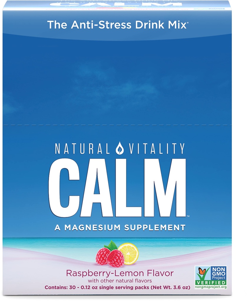 Doğal Vitality Calm, Magnezyum Citrate Supplement, Anti-Stress Drink Mix Toz, Gluten Free, Vegan, & Non-GMO, Raspberry Lemon, 0.12 oz, 30 Packets