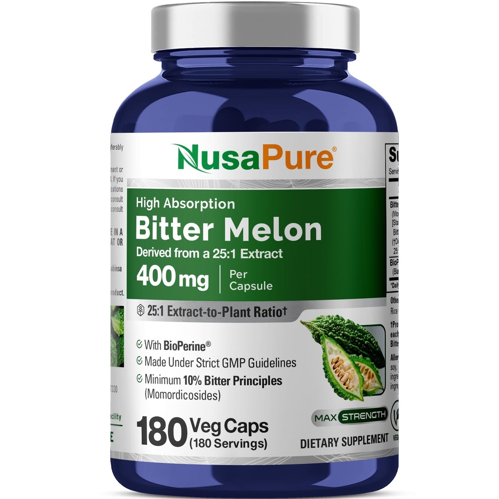NusaPure Bitter Melon Extract 10.000 mg 180 Vegan Caps (100% χορτοφαγικά, μη ΓΤΟ, χωρίς γλουτένη, 10% Bitter Principles) Bioperine