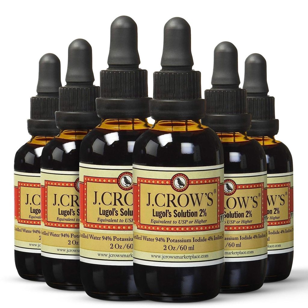 J.CROW'S® Lugol's Solution of Iodine 2 oz (6 Şişe) - Premium Iodine & P Properties Iodide Liquid, Gluten &, Alkol Özgür Doğal Brine Ekstraksiyon, Açıklama yok