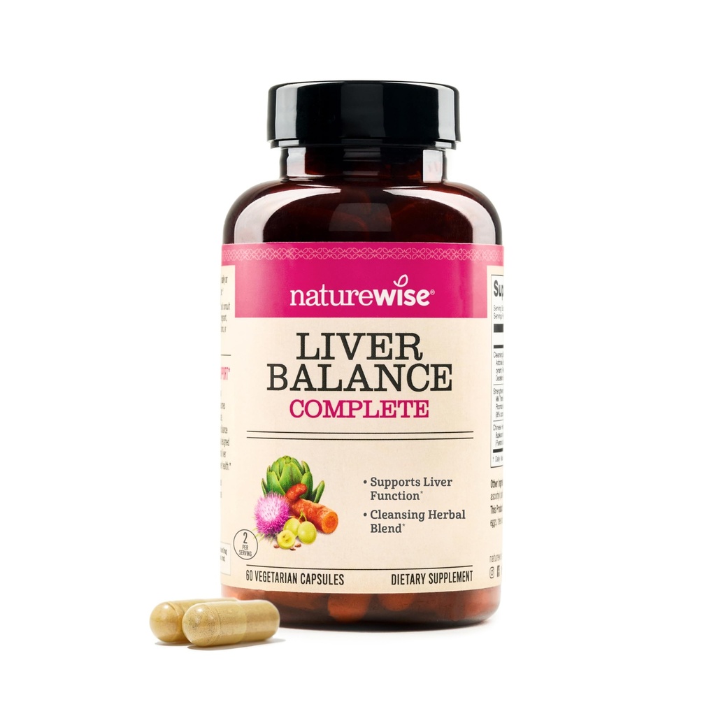 NatureWise Liver Balance Detox Supplement - Triple Repair Formula with Milk Thistle, Dandelion, Turmeric, Artichoke, Reishi Mushroom & Kudzu, Vegan - 60 Κάψουλες[30-Day Supply]