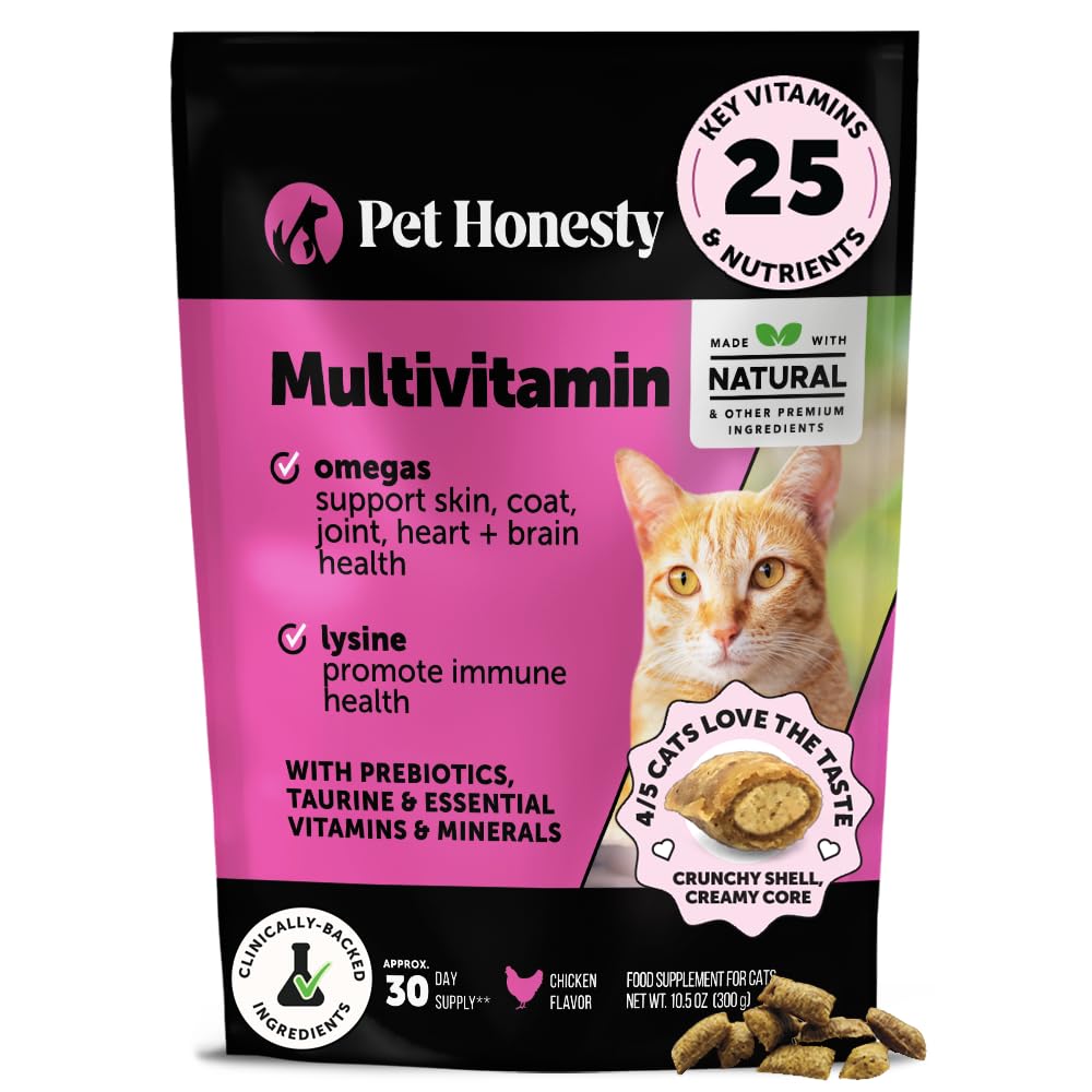 Cat Multivitamin Crunchy & Creamy Chews - Cat Treats for Health + Immune, Joint support, Skin & Coat, & Digestion - Βιταμίνες με Ωμέγα 3s, Λυσίνη & Προβιοτικά (30 Day Supply)