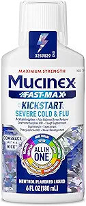 Mucinex Fast-Max Kickstart Severe Cold and Flu Medicine for Adults, Liquid Cold Medicine & Cough Medicine for Adults, Generic Expectorant Guaifenesin & Cough Suppressant Dextromethorphan, 6 Fl Oz