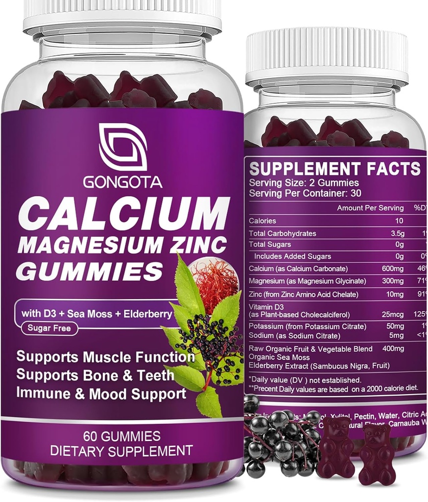 Dolce D3 Supplement ile Magnezyum, Yüksek derecede Absorbentuba Gummies 300 mg Magnezyum glycinate Support Bone & Teeth, Muscle for Yetişkinler ve Gençler için,Sugar Free, Vegan - 60 Count