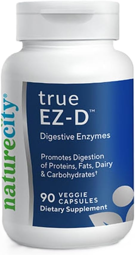 NatureCity True-EZ-D Non-GMO Digestive Enzyme Kompleksi için Digestive Health ve Bloating Relief for Men and Women (90 Veggie Capsules) Super Enzymes
