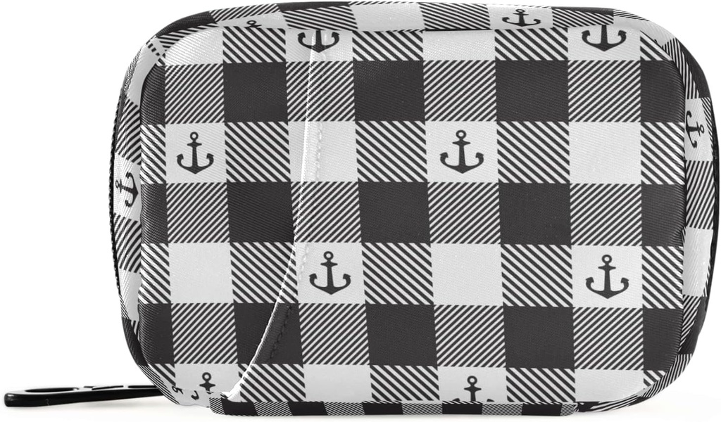 Μαύρος και λευκός Plaid Anchor Pill Box 7 Day Pill Υπόθεση Travel Pill Τσάντα Organizer με Zipper Φορητή Εβδομαδιαία περίπτωση Συμπαγές μέγεθος για τον κάτοχο συμπλήρωμα βιταμίνης