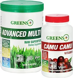 Yeşiller+ Gelişmiş Multi Raw Superfood Toz Sağlıklı Organik Plastik, Non-GMO, Soy/Dairy/Gluten Free Camu Camu Vitamin C Supplement Pure Berry SuperFruit 400 mg C, 120 Veggie Capsules