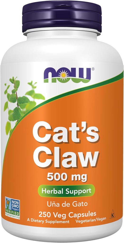 NOW Συμπληρώματα, Cat's Claw 500 mg, Μη ΓΤΟ Πρόγραμμα Επαληθευμένο, βοτανικό συμπλήρωμα, 250 Count (Pack of 1)